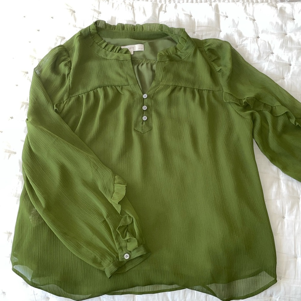 Chiffon Blouse Ruffle Sleeve Loft size petite L